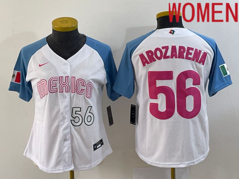 Women 2023 World Cub Mexico #56 Arozarena White Nike MLB Jersey4